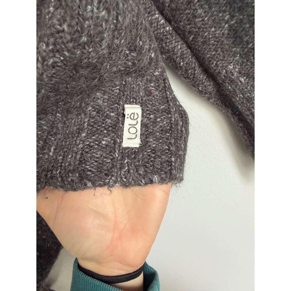 Lole Womens Gray Mohair Blend Cable Knit Turtleneck Sweater Wood Button Cuffs M - Picture 5 of 9